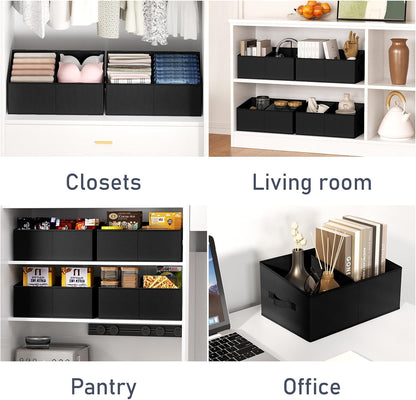 Large Closet Shelf Organizer Bins 6 Packs with Handles and Divider, Fabric Trapezoid Storage Baskets, Foldable Clothes Containers Box for Shelf, Towel, Book, Toy, Purse, Hats, Grey