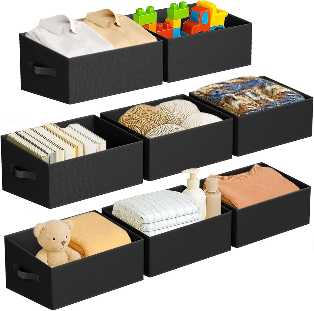 Large Closet Shelf Organizer Bins 6 Packs with Handles and Divider, Fabric Trapezoid Storage Baskets, Foldable Clothes Containers Box for Shelf, Towel, Book, Toy, Purse, Hats, Grey