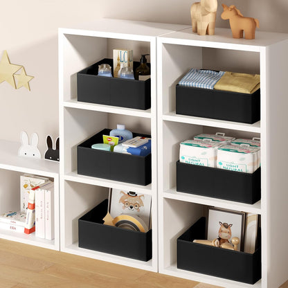Large Closet Shelf Organizer Bins 6 Packs with Handles and Divider, Fabric Trapezoid Storage Baskets, Foldable Clothes Containers Box for Shelf, Towel, Book, Toy, Purse, Hats, Grey