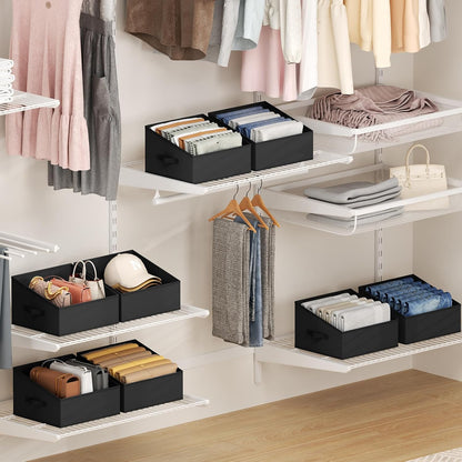Large Closet Shelf Organizer Bins 6 Packs with Handles and Divider, Fabric Trapezoid Storage Baskets, Foldable Clothes Containers Box for Shelf, Towel, Book, Toy, Purse, Hats, Grey