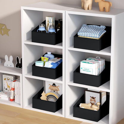 Large Closet Shelf Organizer Bins 6 Packs with Handles and Divider, Fabric Trapezoid Storage Baskets, Foldable Clothes Containers Box for Shelf, Towel, Book, Toy, Purse, Hats, Grey