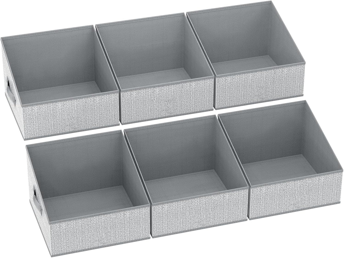 Large Closet Shelf Organizer Bins 6 Packs with Handles and Divider, Fabric Trapezoid Storage Baskets, Foldable Clothes Containers Box for Shelf, Towel, Book, Toy, Purse, Hats, Grey