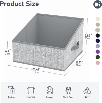 Large Closet Shelf Organizer Bins 6 Packs with Handles and Divider, Fabric Trapezoid Storage Baskets, Foldable Clothes Containers Box for Shelf, Towel, Book, Toy, Purse, Hats, Grey