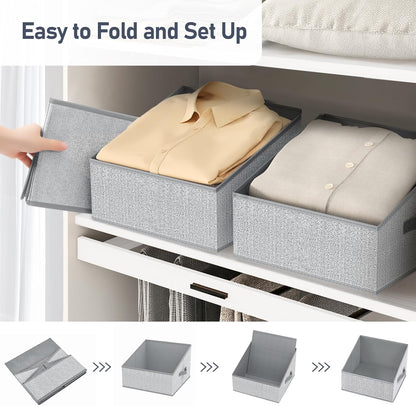 Large Closet Shelf Organizer Bins 6 Packs with Handles and Divider, Fabric Trapezoid Storage Baskets, Foldable Clothes Containers Box for Shelf, Towel, Book, Toy, Purse, Hats, Grey