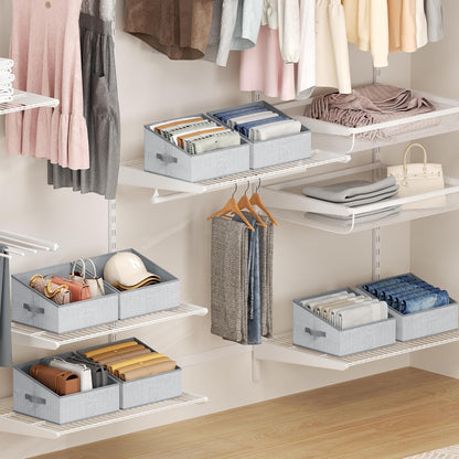 Large Closet Shelf Organizer Bins 6 Packs with Handles and Divider, Fabric Trapezoid Storage Baskets, Foldable Clothes Containers Box for Shelf, Towel, Book, Toy, Purse, Hats, Grey