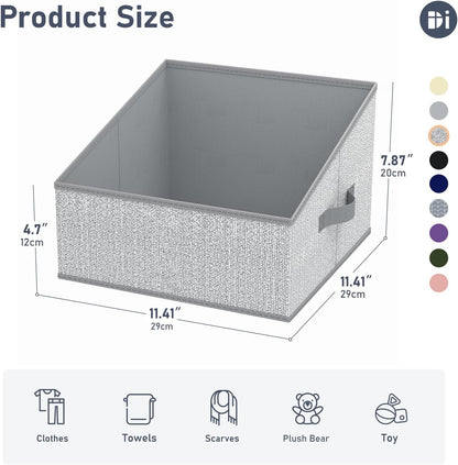 Large Closet Shelf Organizer Bins 6 Packs with Handles and Divider, Fabric Trapezoid Storage Baskets, Foldable Clothes Containers Box for Shelf, Towel, Book, Toy, Purse, Hats, Grey
