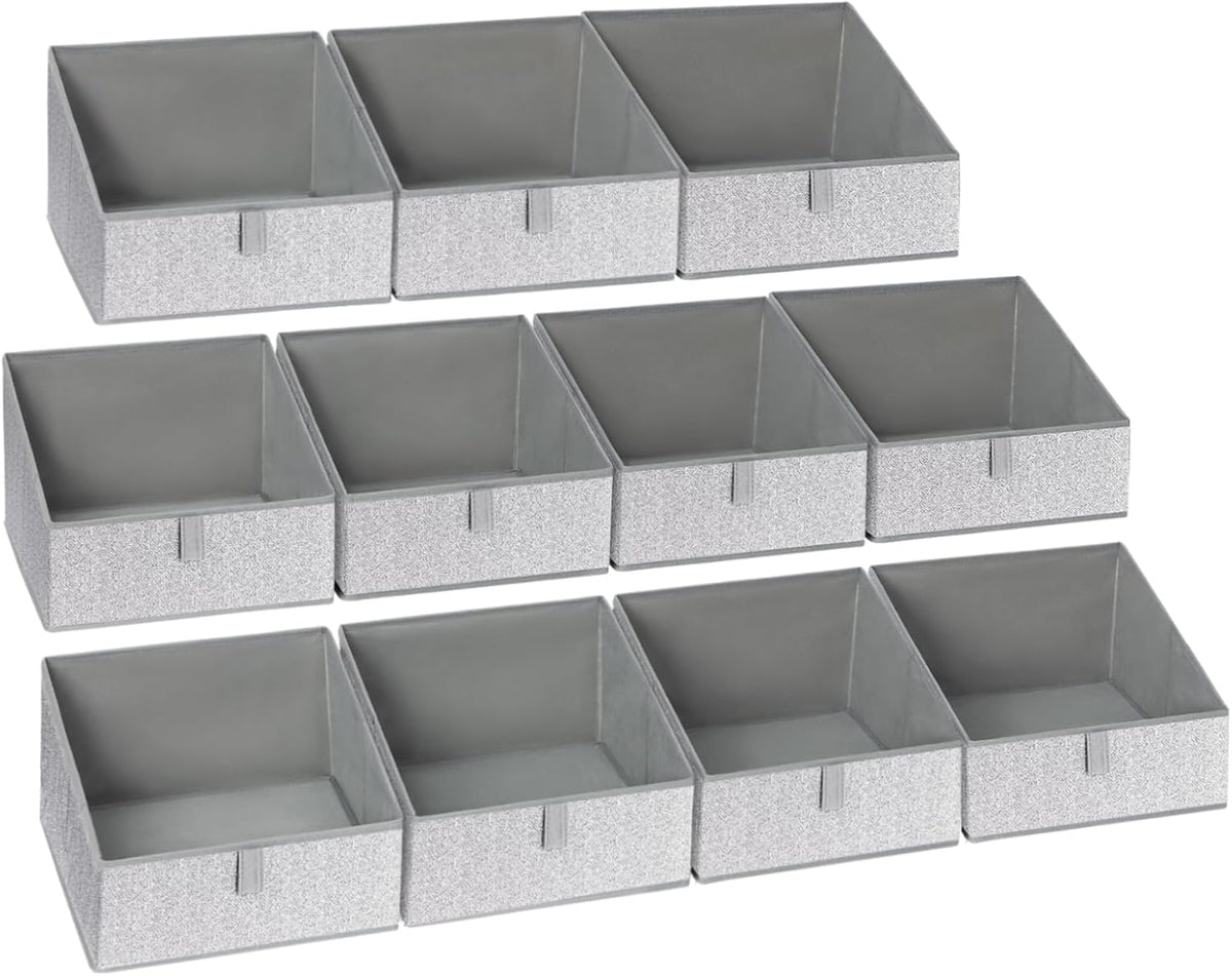 Large Closet Shelf Organizer Bins 6 Packs with Handles and Divider, Fabric Trapezoid Storage Baskets, Foldable Clothes Containers Box for Shelf, Towel, Book, Toy, Purse, Hats, Grey