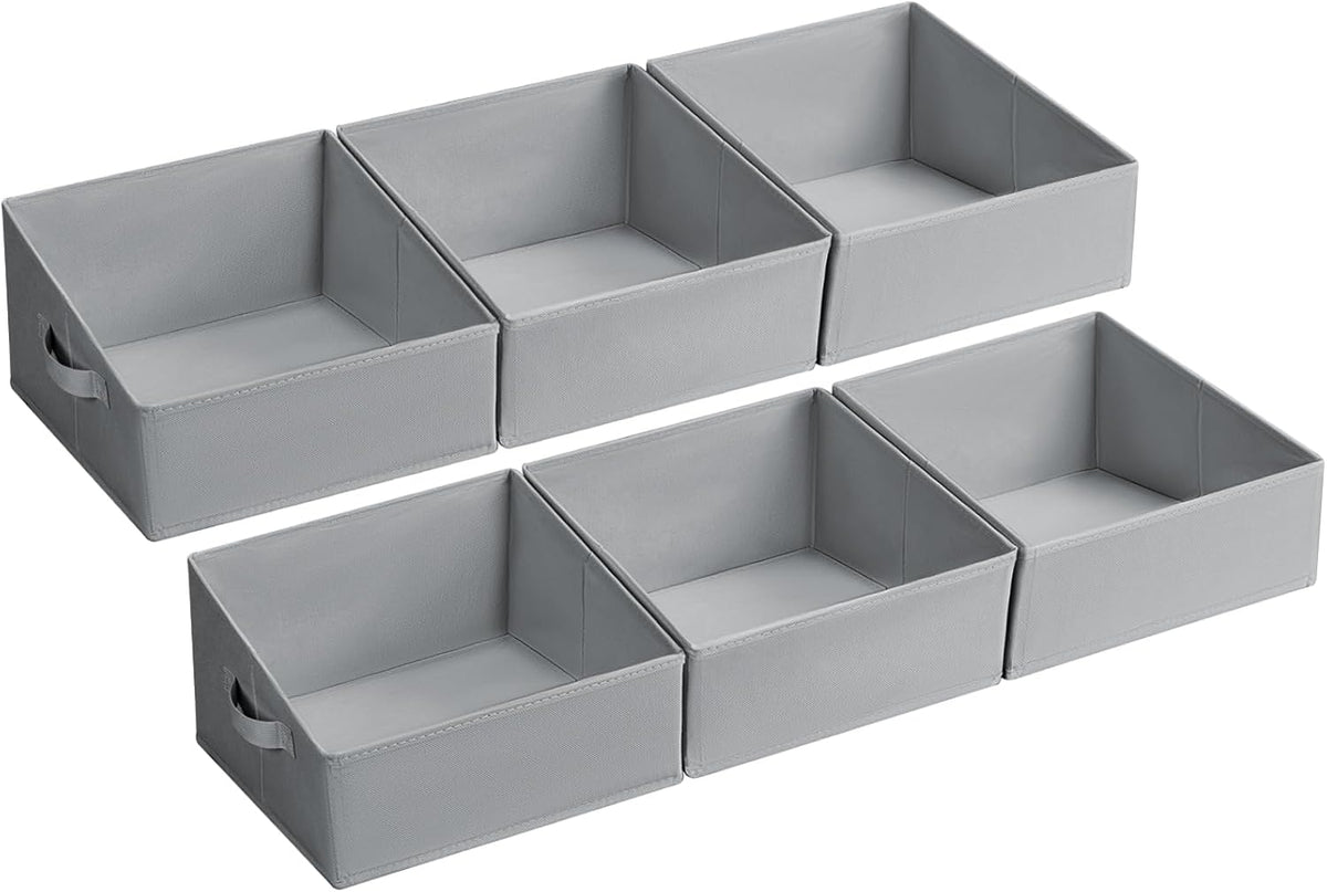 Large Closet Shelf Organizer Bins 6 Packs with Handles and Divider, Fabric Trapezoid Storage Baskets, Foldable Clothes Containers Box for Shelf, Towel, Book, Toy, Purse, Hats, Grey