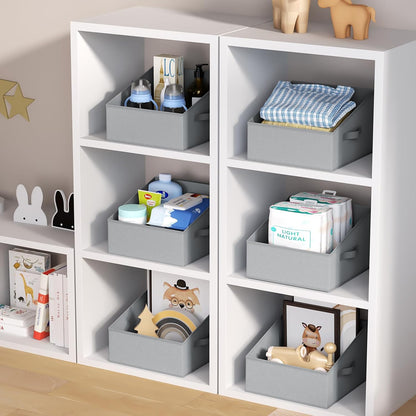 Large Closet Shelf Organizer Bins 6 Packs with Handles and Divider, Fabric Trapezoid Storage Baskets, Foldable Clothes Containers Box for Shelf, Towel, Book, Toy, Purse, Hats, Grey
