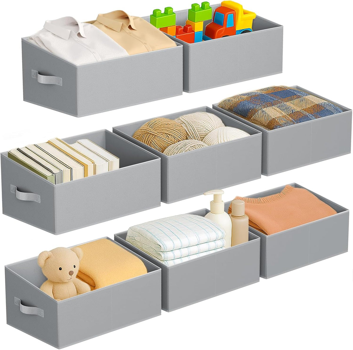 Large Closet Shelf Organizer Bins 6 Packs with Handles and Divider, Fabric Trapezoid Storage Baskets, Foldable Clothes Containers Box for Shelf, Towel, Book, Toy, Purse, Hats, Grey