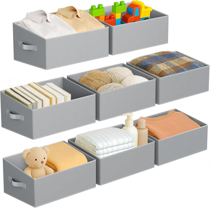 Large Closet Shelf Organizer Bins 6 Packs with Handles and Divider, Fabric Trapezoid Storage Baskets, Foldable Clothes Containers Box for Shelf, Towel, Book, Toy, Purse, Hats, Grey