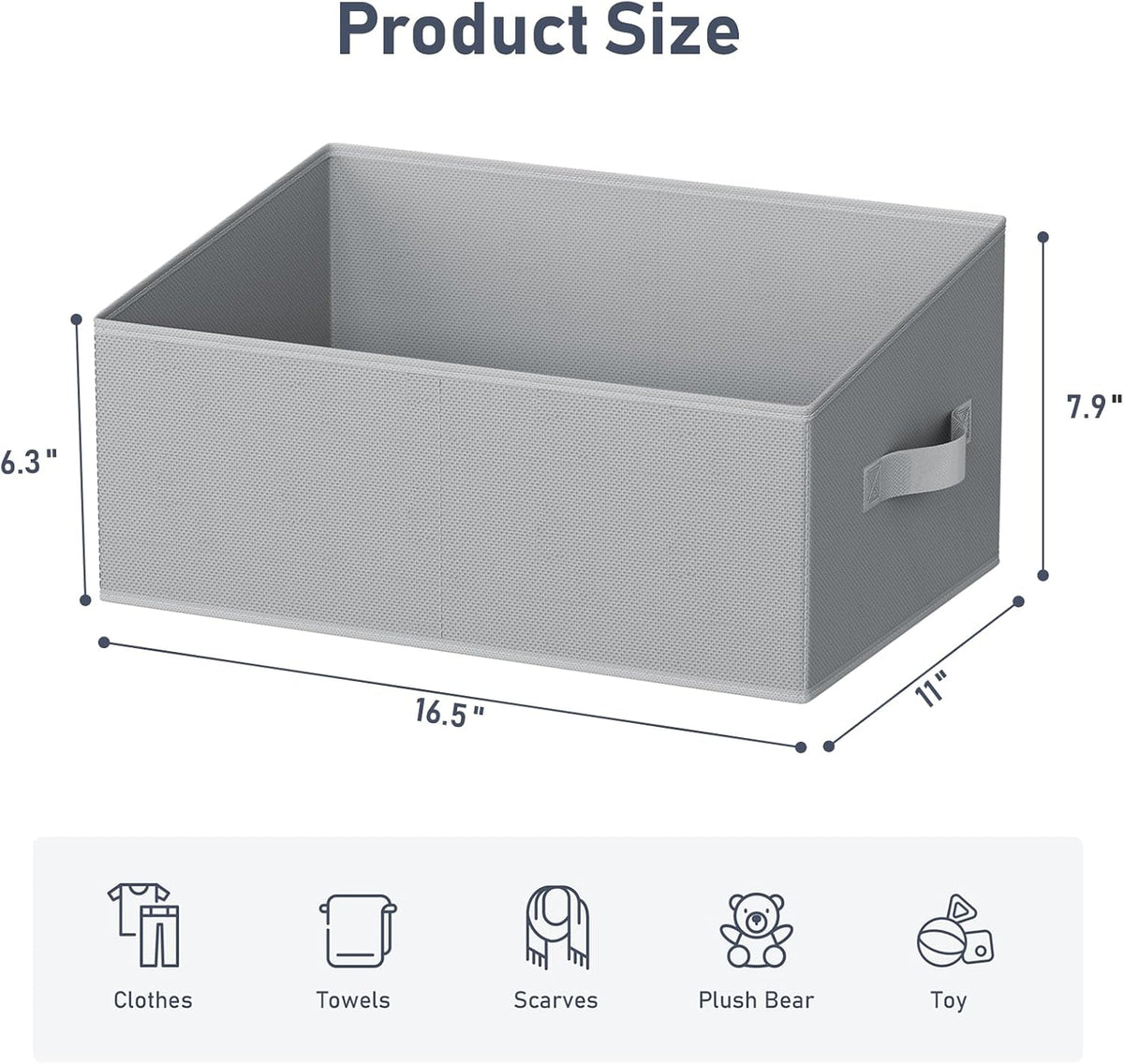 Large Closet Shelf Organizer Bins 6 Packs with Handles and Divider, Fabric Trapezoid Storage Baskets, Foldable Clothes Containers Box for Shelf, Towel, Book, Toy, Purse, Hats, Grey