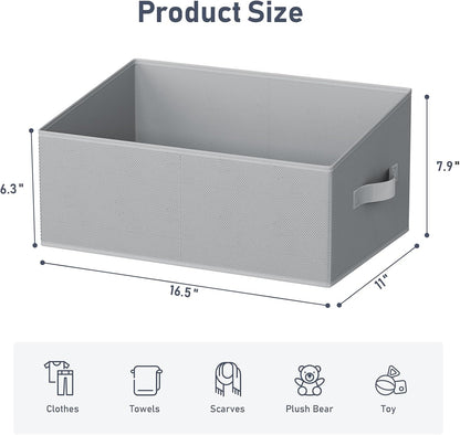 Large Closet Shelf Organizer Bins 6 Packs with Handles and Divider, Fabric Trapezoid Storage Baskets, Foldable Clothes Containers Box for Shelf, Towel, Book, Toy, Purse, Hats, Grey
