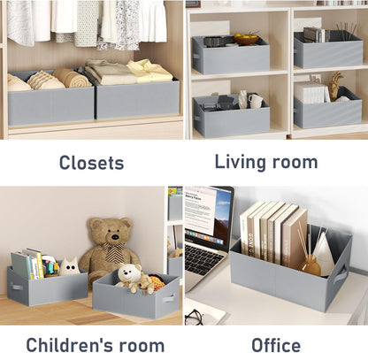 Large Closet Shelf Organizer Bins 6 Packs with Handles and Divider, Fabric Trapezoid Storage Baskets, Foldable Clothes Containers Box for Shelf, Towel, Book, Toy, Purse, Hats, Grey