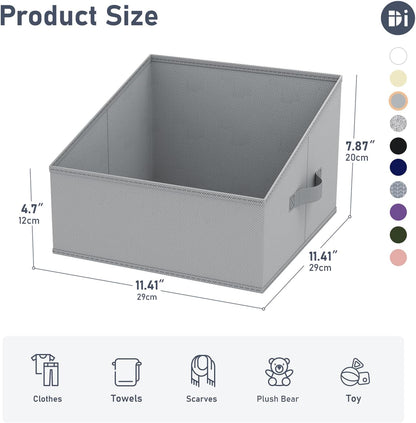 Large Closet Shelf Organizer Bins 6 Packs with Handles and Divider, Fabric Trapezoid Storage Baskets, Foldable Clothes Containers Box for Shelf, Towel, Book, Toy, Purse, Hats, Grey