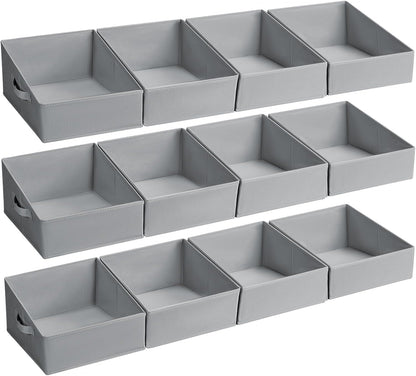 Large Closet Shelf Organizer Bins 6 Packs with Handles and Divider, Fabric Trapezoid Storage Baskets, Foldable Clothes Containers Box for Shelf, Towel, Book, Toy, Purse, Hats, Grey