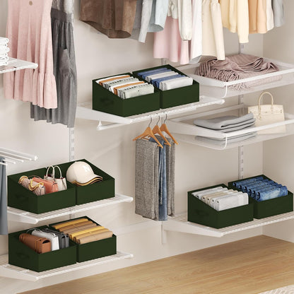 Large Closet Shelf Organizer Bins 6 Packs with Handles and Divider, Fabric Trapezoid Storage Baskets, Foldable Clothes Containers Box for Shelf, Towel, Book, Toy, Purse, Hats, Grey