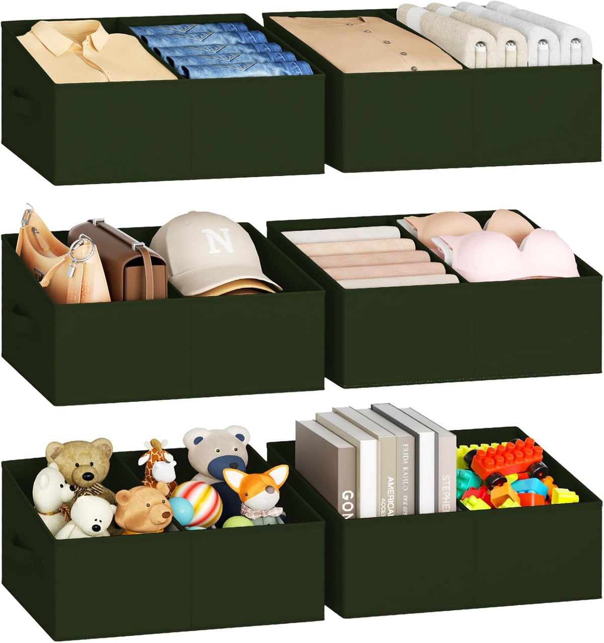 Large Closet Shelf Organizer Bins 6 Packs with Handles and Divider, Fabric Trapezoid Storage Baskets, Foldable Clothes Containers Box for Shelf, Towel, Book, Toy, Purse, Hats, Grey