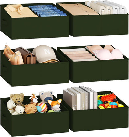 Large Closet Shelf Organizer Bins 6 Packs with Handles and Divider, Fabric Trapezoid Storage Baskets, Foldable Clothes Containers Box for Shelf, Towel, Book, Toy, Purse, Hats, Grey