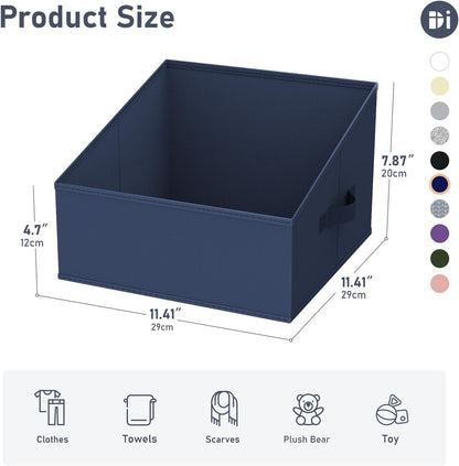Large Closet Shelf Organizer Bins 6 Packs with Handles and Divider, Fabric Trapezoid Storage Baskets, Foldable Clothes Containers Box for Shelf, Towel, Book, Toy, Purse, Hats, Grey