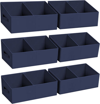 Large Closet Shelf Organizer Bins 6 Packs with Handles and Divider, Fabric Trapezoid Storage Baskets, Foldable Clothes Containers Box for Shelf, Towel, Book, Toy, Purse, Hats, Grey