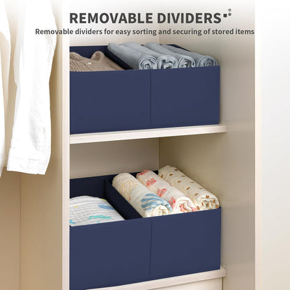 Large Closet Shelf Organizer Bins 6 Packs with Handles and Divider, Fabric Trapezoid Storage Baskets, Foldable Clothes Containers Box for Shelf, Towel, Book, Toy, Purse, Hats, Grey