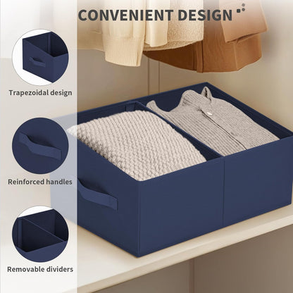 Large Closet Shelf Organizer Bins 6 Packs with Handles and Divider, Fabric Trapezoid Storage Baskets, Foldable Clothes Containers Box for Shelf, Towel, Book, Toy, Purse, Hats, Grey