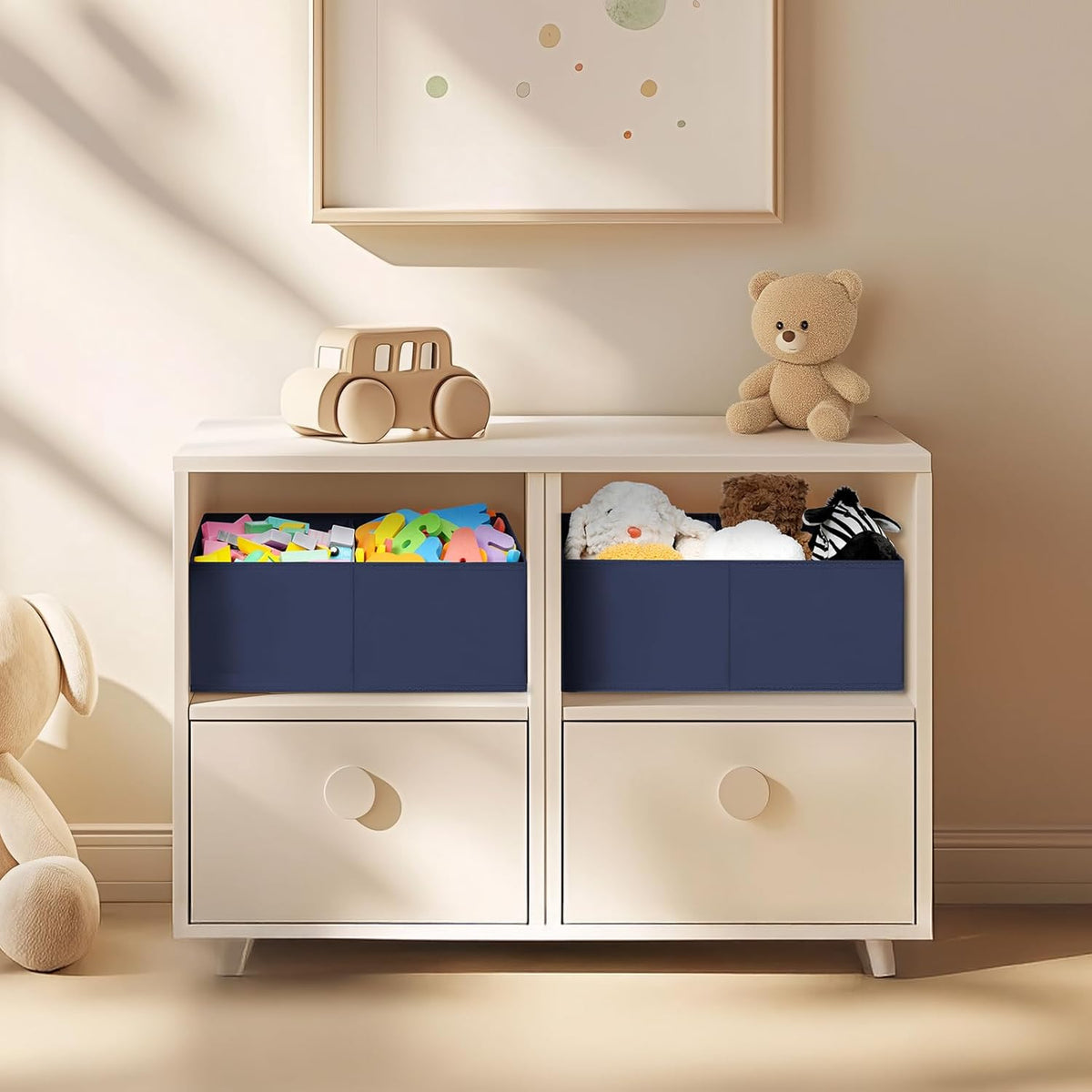 Large Closet Shelf Organizer Bins 6 Packs with Handles and Divider, Fabric Trapezoid Storage Baskets, Foldable Clothes Containers Box for Shelf, Towel, Book, Toy, Purse, Hats, Grey