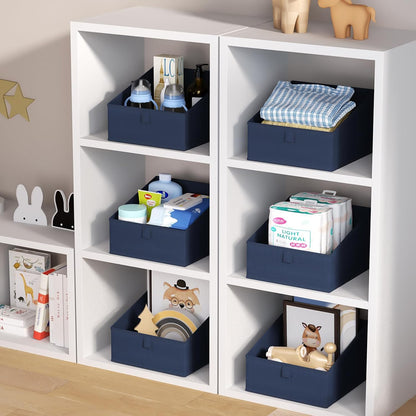 Large Closet Shelf Organizer Bins 6 Packs with Handles and Divider, Fabric Trapezoid Storage Baskets, Foldable Clothes Containers Box for Shelf, Towel, Book, Toy, Purse, Hats, Grey