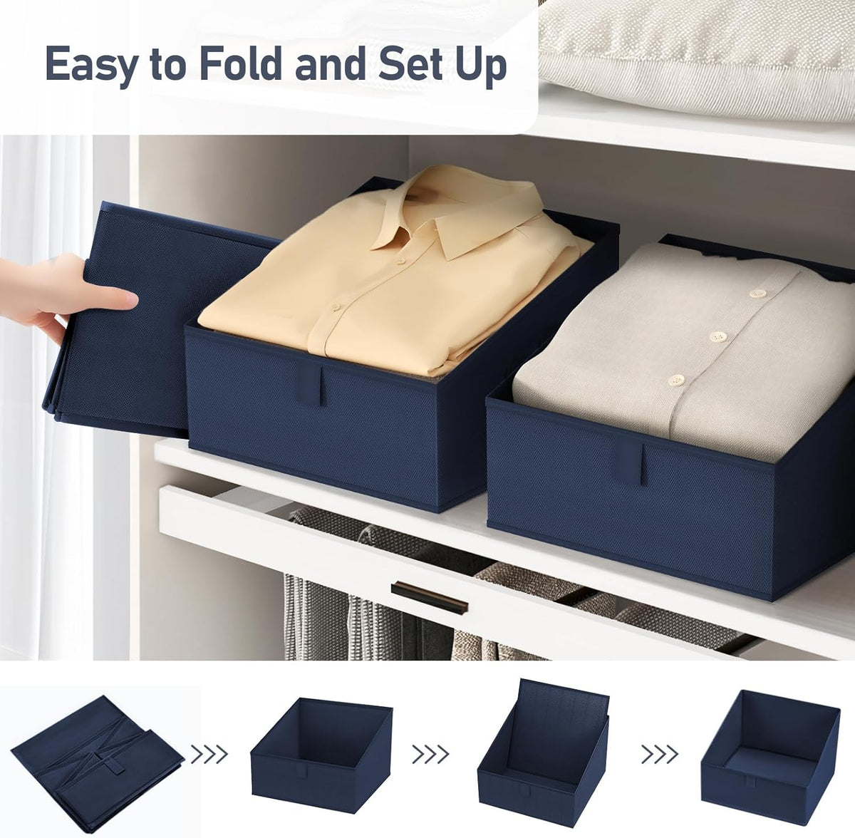 Large Closet Shelf Organizer Bins 6 Packs with Handles and Divider, Fabric Trapezoid Storage Baskets, Foldable Clothes Containers Box for Shelf, Towel, Book, Toy, Purse, Hats, Grey