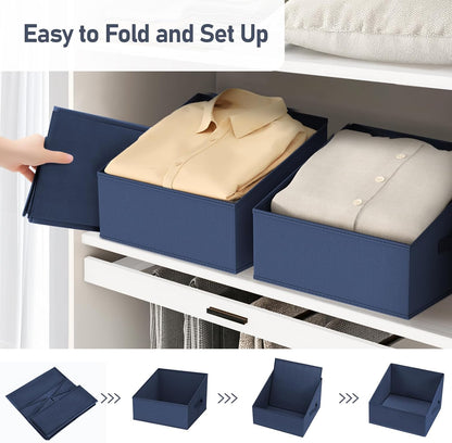 Large Closet Shelf Organizer Bins 6 Packs with Handles and Divider, Fabric Trapezoid Storage Baskets, Foldable Clothes Containers Box for Shelf, Towel, Book, Toy, Purse, Hats, Grey