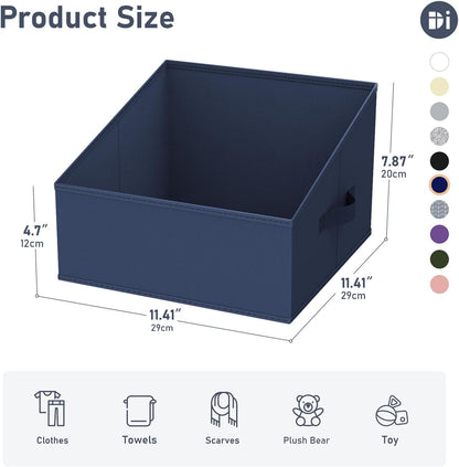 Large Closet Shelf Organizer Bins 6 Packs with Handles and Divider, Fabric Trapezoid Storage Baskets, Foldable Clothes Containers Box for Shelf, Towel, Book, Toy, Purse, Hats, Grey