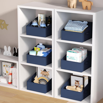 Large Closet Shelf Organizer Bins 6 Packs with Handles and Divider, Fabric Trapezoid Storage Baskets, Foldable Clothes Containers Box for Shelf, Towel, Book, Toy, Purse, Hats, Grey