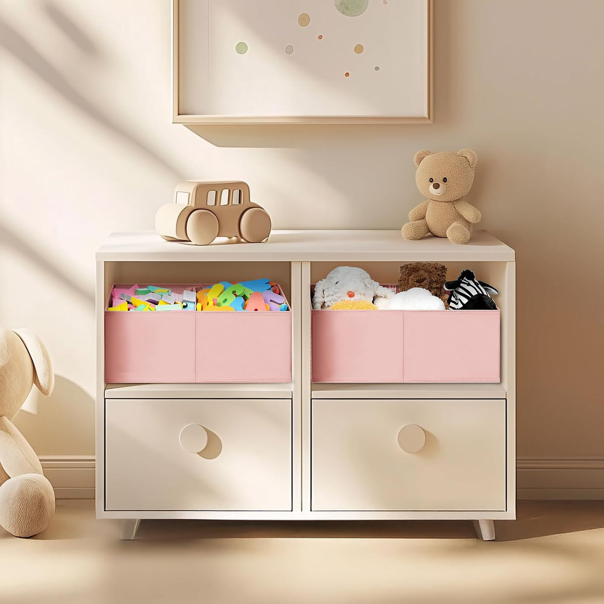 Large Closet Shelf Organizer Bins 6 Packs with Handles and Divider, Fabric Trapezoid Storage Baskets, Foldable Clothes Containers Box for Shelf, Towel, Book, Toy, Purse, Hats, Grey