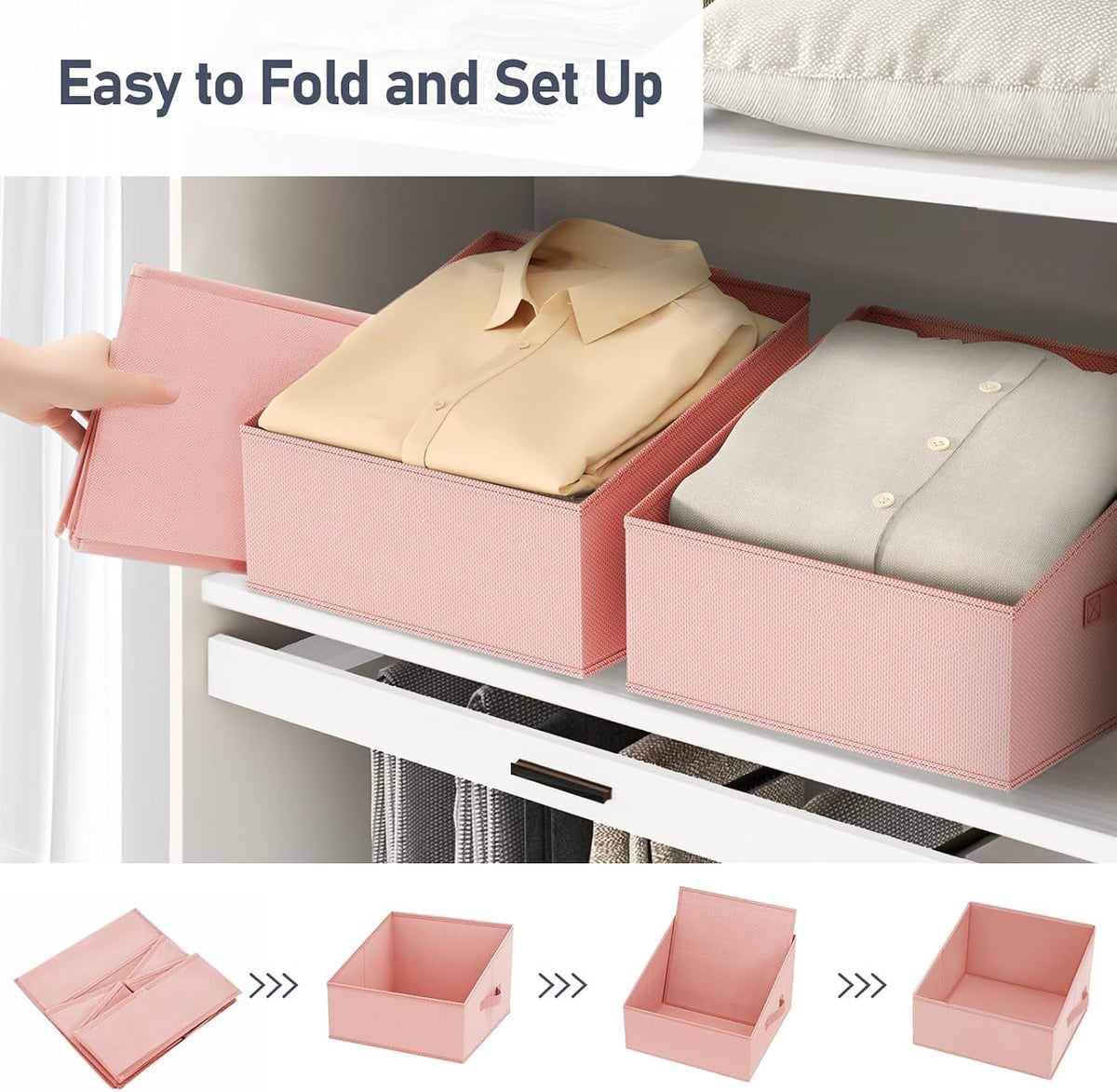 Large Closet Shelf Organizer Bins 6 Packs with Handles and Divider, Fabric Trapezoid Storage Baskets, Foldable Clothes Containers Box for Shelf, Towel, Book, Toy, Purse, Hats, Grey