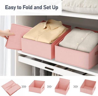 Large Closet Shelf Organizer Bins 6 Packs with Handles and Divider, Fabric Trapezoid Storage Baskets, Foldable Clothes Containers Box for Shelf, Towel, Book, Toy, Purse, Hats, Grey