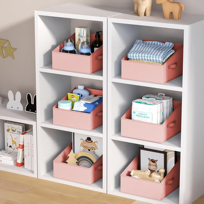 Large Closet Shelf Organizer Bins 6 Packs with Handles and Divider, Fabric Trapezoid Storage Baskets, Foldable Clothes Containers Box for Shelf, Towel, Book, Toy, Purse, Hats, Grey