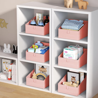 Large Closet Shelf Organizer Bins 6 Packs with Handles and Divider, Fabric Trapezoid Storage Baskets, Foldable Clothes Containers Box for Shelf, Towel, Book, Toy, Purse, Hats, Grey