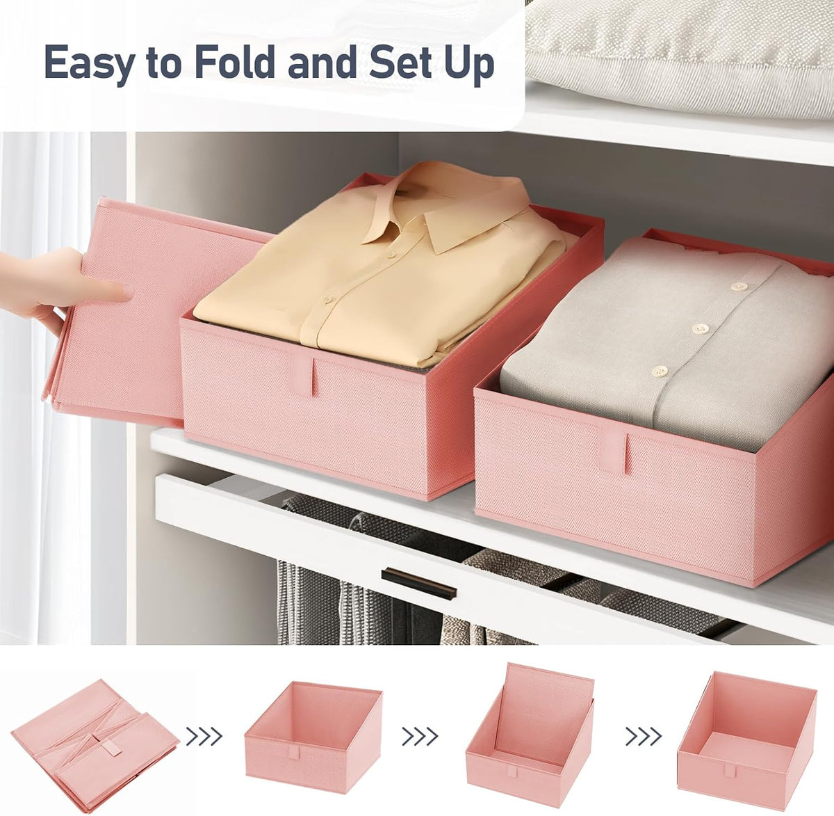 Large Closet Shelf Organizer Bins 6 Packs with Handles and Divider, Fabric Trapezoid Storage Baskets, Foldable Clothes Containers Box for Shelf, Towel, Book, Toy, Purse, Hats, Grey