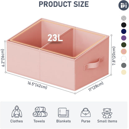 Large Closet Shelf Organizer Bins 6 Packs with Handles and Divider, Fabric Trapezoid Storage Baskets, Foldable Clothes Containers Box for Shelf, Towel, Book, Toy, Purse, Hats, Grey