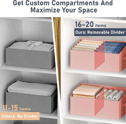 Large Closet Shelf Organizer Bins 6 Packs with Handles and Divider, Fabric Trapezoid Storage Baskets, Foldable Clothes Containers Box for Shelf, Towel, Book, Toy, Purse, Hats, Grey