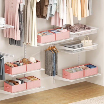 Large Closet Shelf Organizer Bins 6 Packs with Handles and Divider, Fabric Trapezoid Storage Baskets, Foldable Clothes Containers Box for Shelf, Towel, Book, Toy, Purse, Hats, Grey