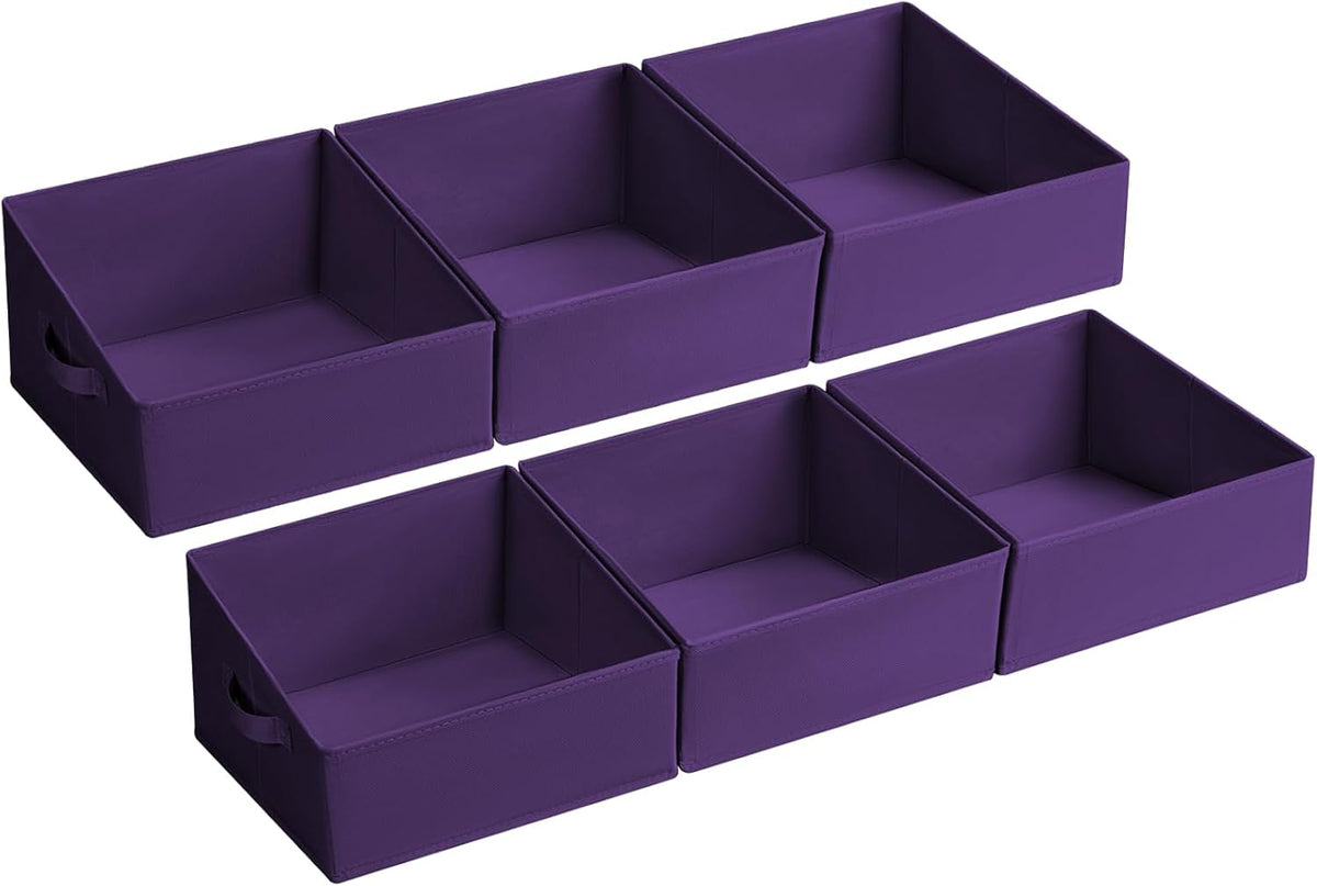 Large Closet Shelf Organizer Bins 6 Packs with Handles and Divider, Fabric Trapezoid Storage Baskets, Foldable Clothes Containers Box for Shelf, Towel, Book, Toy, Purse, Hats, Grey
