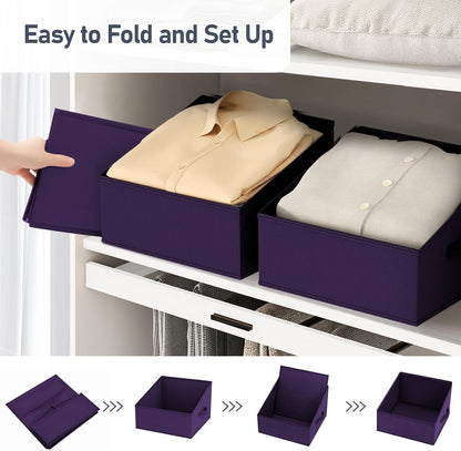 Large Closet Shelf Organizer Bins 6 Packs with Handles and Divider, Fabric Trapezoid Storage Baskets, Foldable Clothes Containers Box for Shelf, Towel, Book, Toy, Purse, Hats, Grey