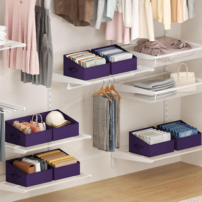 Large Closet Shelf Organizer Bins 6 Packs with Handles and Divider, Fabric Trapezoid Storage Baskets, Foldable Clothes Containers Box for Shelf, Towel, Book, Toy, Purse, Hats, Grey