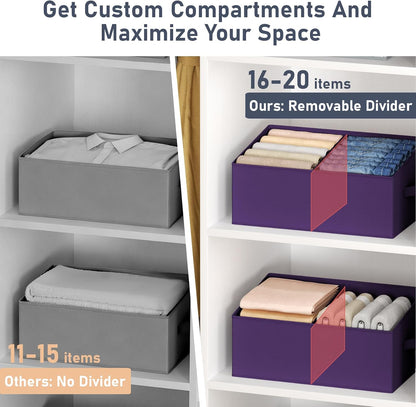 Large Closet Shelf Organizer Bins 6 Packs with Handles and Divider, Fabric Trapezoid Storage Baskets, Foldable Clothes Containers Box for Shelf, Towel, Book, Toy, Purse, Hats, Grey