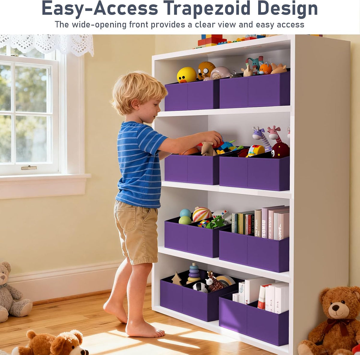 Large Closet Shelf Organizer Bins 6 Packs with Handles and Divider, Fabric Trapezoid Storage Baskets, Foldable Clothes Containers Box for Shelf, Towel, Book, Toy, Purse, Hats, Grey