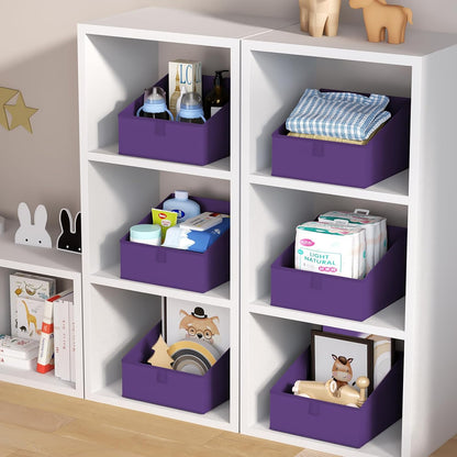 Large Closet Shelf Organizer Bins 6 Packs with Handles and Divider, Fabric Trapezoid Storage Baskets, Foldable Clothes Containers Box for Shelf, Towel, Book, Toy, Purse, Hats, Grey