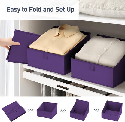 Large Closet Shelf Organizer Bins 6 Packs with Handles and Divider, Fabric Trapezoid Storage Baskets, Foldable Clothes Containers Box for Shelf, Towel, Book, Toy, Purse, Hats, Grey
