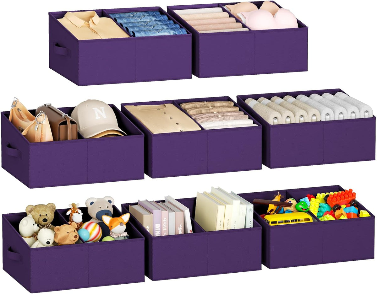 Large Closet Shelf Organizer Bins 6 Packs with Handles and Divider, Fabric Trapezoid Storage Baskets, Foldable Clothes Containers Box for Shelf, Towel, Book, Toy, Purse, Hats, Grey